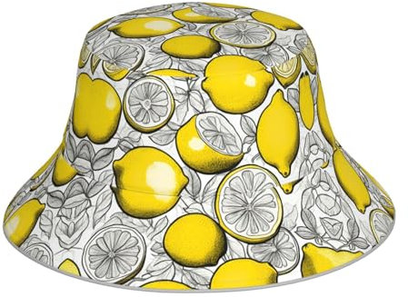 Chapeau cloche imprimé citron pour homme et femme, chapeau de soleil imprimé pliable, chapeau de pêcheur en plein air, voyage, randonnée, plage, Motif citron, taille unique