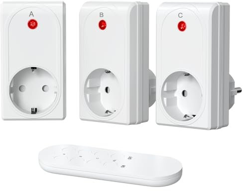 SURNICE Presa con telecomando, 2000 W, prese radio con telecomando, portata 80 m, set di interruttori radio 3 + 1, funzione di autoapprendimento per decorazioni festive, programmabile ed espandibile