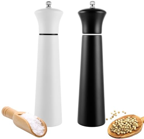 YAYODS 2 macinasale e pepe in legno – macinapepe nero e bianco – 22 cm macina spezie con macina in ceramica – Set macinino sale e pepe per pepe, peperoncino