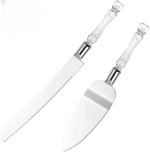 Cyoufine 2-Piece Elegant Cake Cutting Set, Exquisite Server with Serrated Design, Includes Cake Cutting tool and Pie Spatula for Pastry, Pizza and Desserts for Wedding Birthday Christmas (Silver)