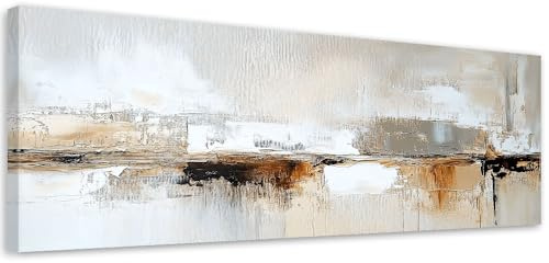 Feeby Leinwandbild - Bilder Wohnzimmer - Abstrakte graue goldbraune Lofts - 120x40 1tlg - Deko Schlafzimmer - Wanddekoration - Aesthetic - Groß Moderne Bild - Foto auf Leinwand