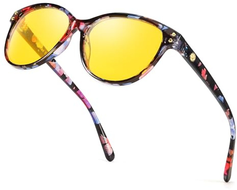 TJUTR Nachtsichtbrille für Damen Polarisiert mit Gelbe Blendschutzbrille für Nachtfahrten, Autofahren mit Sehschwäche | Nachtsichtbrille für Autofahrer
