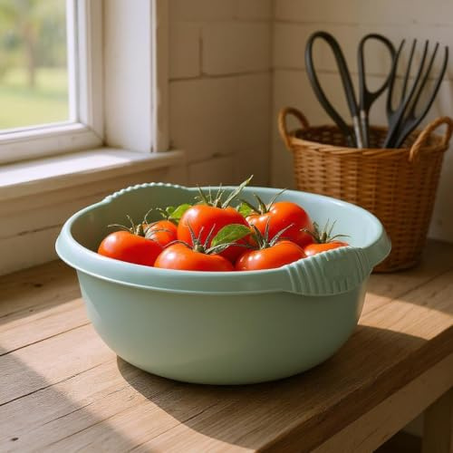 AaH1 1 x Plastic 5L Litre Round Washing Up Bowl Sink Tidy Organizer 28 CM Multipurpose Basin Mixing Washing Up Bowl Cleaning Tub Ideal For Home Sinks Kitchen (Silve Sage)