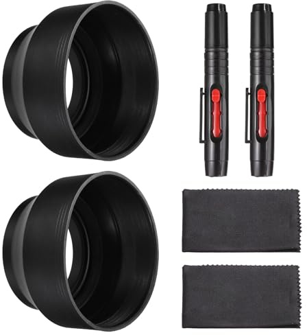 PATIKIL 2 Pezzi 52mm Paraluce In Gomma Per Fotocamera Ripiegabile Nero | In 3 Fasi, Schermo Universale Contro Luce Solare, Con Panno In fibre Per Pulizia Penna Per Pulizia