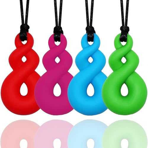FITULABO Collana sensoriale da masticare, confezione da 4 massaggiagengive in silicone per sollievo confortante, aiuto lenitivo orale, compagno masticabile per bambini con preferenze sensoriali