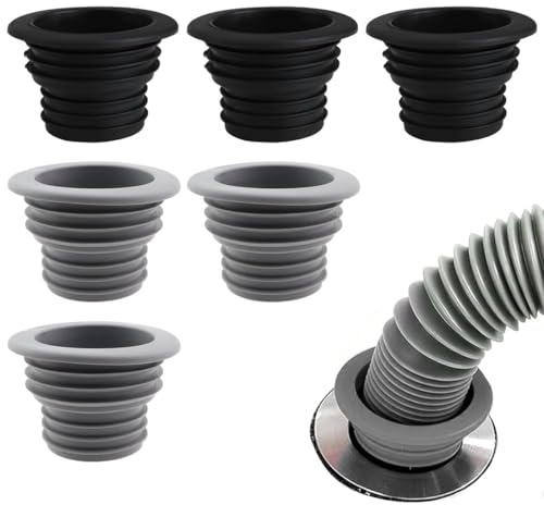 MIRKUZI Repuestos y accesorios para lavadoras, Kit de sellado de desagües de 6 piezas para desagües de 33-43 mm, adaptadores de desagüe para lavadoras Baños, Cocinas (Negro, Gris)