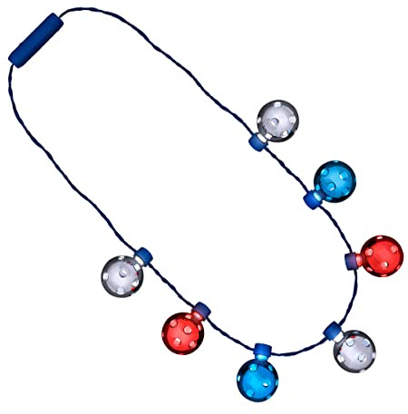 Red White Blue Firework Flashing Disco Balls Light Up Necklace
