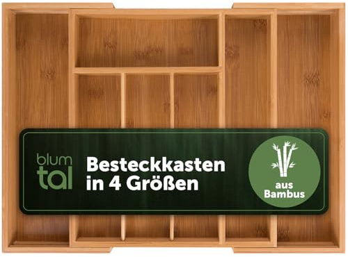 Blumtal Besteckkasten aus Bambus - größenverstellbarer Schubladentrenner Küche - Besteck Organizer 5 bis 7 Fächer - ausziehbare Schublade für Küchenschubladen - Organizer Küche Besteck in medium