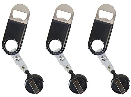 Retractable Flat Beer Bottle Opener with Belt Clip for Bartenders,Waiter (Black 3-Pack)
