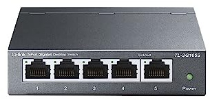 TP-Link Commutateur Réseau RJ45 pour Ordinateur, Boîtier en Métal, 5 Ports, TL-SG105S, Noir, 10 x 9,8 x 2,5 cm, 210 g, 9 V