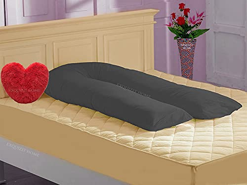EXQUIZIT HOME® 9FT U-Shaped Pillow Case Cover – Premium 200TC Maternity Pregnancy Full Body Nursing Bolster Pillow Cover with Zip – Soft Cotton Blend Machine Washable Replacement Cover Only (Grey)