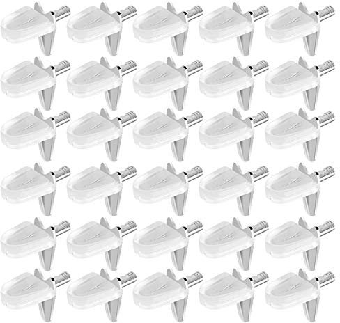 30 Stück Regalträger Stützen Bodenträger Glas-Bodenträger Kunststoff mit Stahlstift L-Förmige Clips unsichtbar Regalhalterung für Schrank Bücherregal Möbel Support 3mm