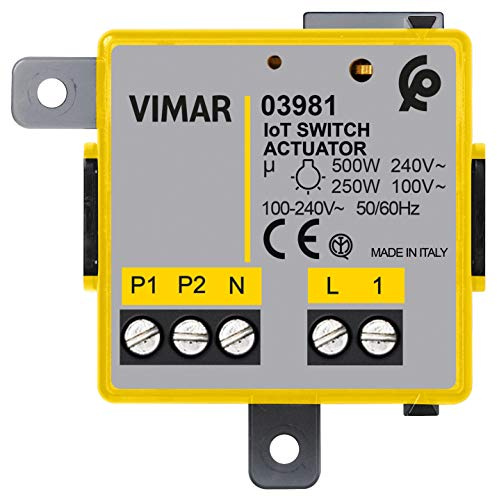 Vimar 03981 Modulo relè connesso IoT con uscita NO, per lampade ad incandescenza, LED, fluorescenti, trasformatori, controllo da remoto, doppia tecnologia Bluetooth e Zigbee, Grigio