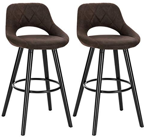 WOLTU Juego de 2 Taburetes Altos con Respaldo Ahuecado y Reposapiés, para Bistro, Cafeteria y Cocina, con Funda de Tela Sintética y Patas de Madera,Marrón rústico