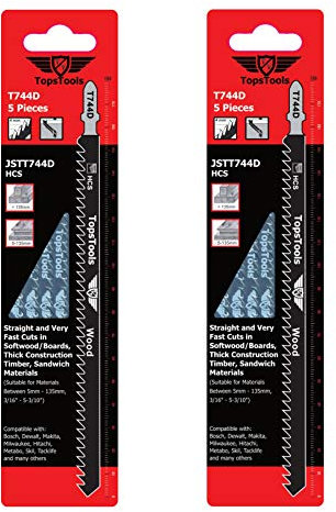 10 x TopsTools JSTT744D_2 T744D 180mmJigsaw Blades Designed for Long Clean Straight and Fast Cuts in Wood