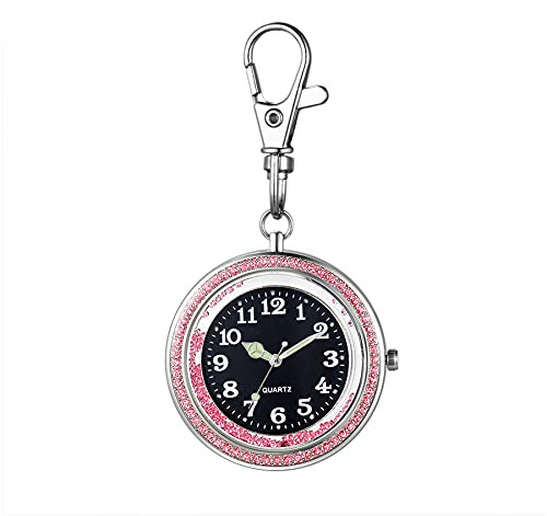 JewelryWe Montre d'Infirmière - Surface du Pointeur Lumineux en Chiffres Arabes & Porte-clés Sac à Dos Boucle (Diamant Rose)