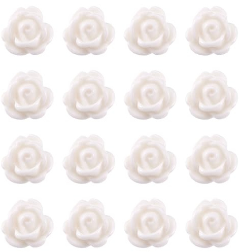 PandaHall Kunstharzperlen, Rosen-Perlen, weiß, blickdicht, Abstandshalter, lose Perlen, flache Rückseite, Cabochons, Verzierungen mit 1 mm Loch, für Scrapbooking, DIY, Halsketten, 20 Stück