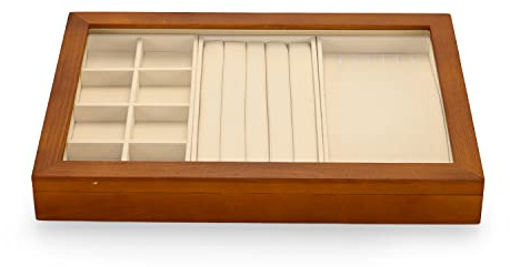 Oirlv Massivholz Ohrringe Schmuck Aufbewahrungsbox Armband Halskette Schmuck Display Box transparente Abdeckung Schmuck Aufbewahrungsbox Zuhause (beige (multifunktional))