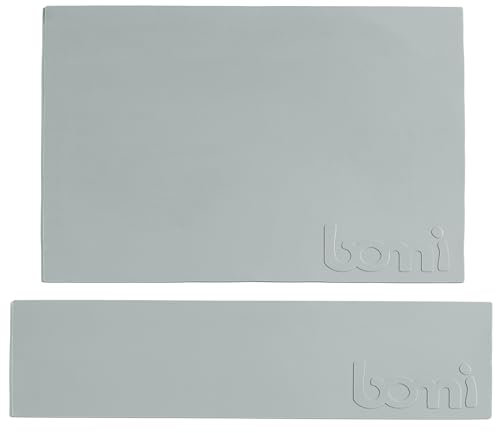 BOMI® Antirutschmatte (2er Set) für Montessori Lernturm Kinder | rutschfeste Unterlage für Kinderhocker, abwaschbar & frei von Schadstoffen | Zubehör für Learning Tower, Tritthocker Silikonmatte grau