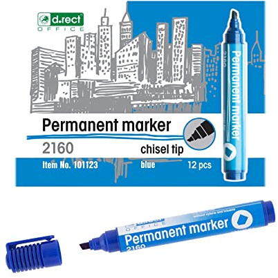 D.RECT - Pennarello permanente 2160 CT | Impermeabile e ad asciugatura rapida | per molte superfici | Inchiostro sicuro | Blu - 12 pezzi