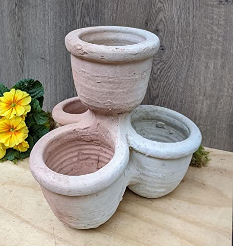 Kräutertopf groß rustikal echt Terracotta ca. 33 x 33 cm, Erdbeertopf Blumentopf Blumenkübel Garten Terracotta Deko Kräuterspirale