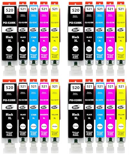 Happy Printer 20 Druckerpatronen kompatibel mit Canon PGI-520 / CLI-521 für Pixma IP3600 IP4600 IP4700 MP540 MP550 MP560 MP620 MP630 MP640 MX860 MX870