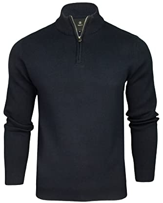 Xact Men’s Quarter Zip Jumper Cotton Rich Regular Fit, 1/4 Zip Pullover Sweater, Smart Casual Knitwear, Classic Zip Neck Jumper (Navy) L