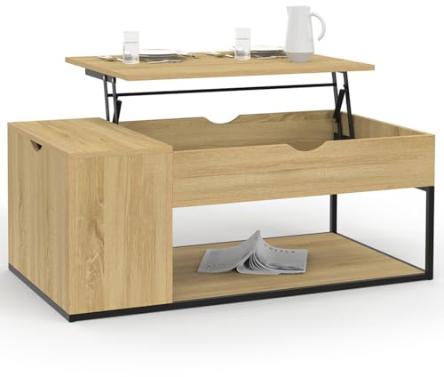 IDMarket - Table Basse Plateau relevable rectangulaire Detroit avec Coffre Design Industriel