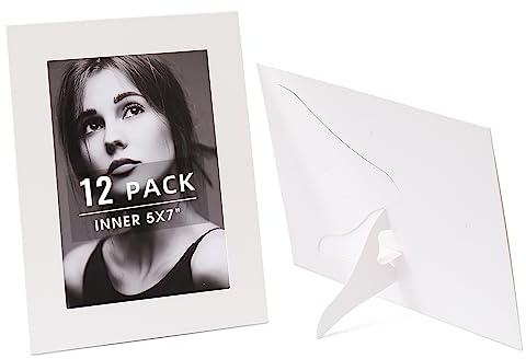 HOTUO 12 Pack White Paper Picture Frames for 5x7, Acid Free Picture Cardboard Frames with Ivory Core Bevel Cut, Classroom Crafts, Home Decoration