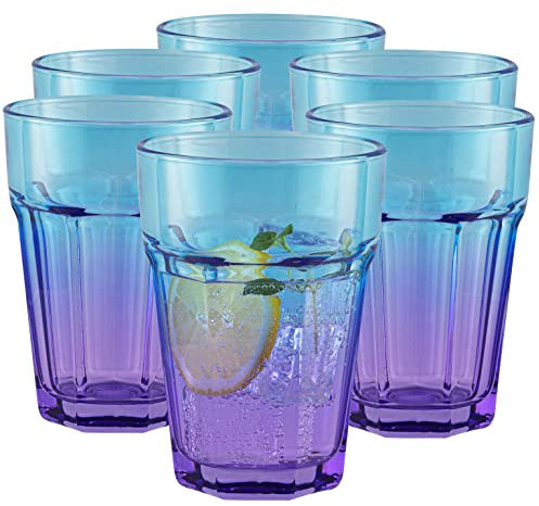 TREND FOR HOME Set Bicchieri Colorati Vetro Acqua 6 Pezzi Tumbler Alto Cocktail 425 ml Bicchieri Long Drink Bicchieri per Bambini Bicchiere Grande Bicchieri Blu Viola | Gigi Dreamy Sunset