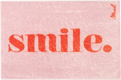 Mad about Mats Fußmatte Perla, Türvorleger, Indoor, Badematte, Pink Rot, Mit Spruch Smile., Trendy, weich & flauschig, rutschfest, waschbar, 50 x 75 cm