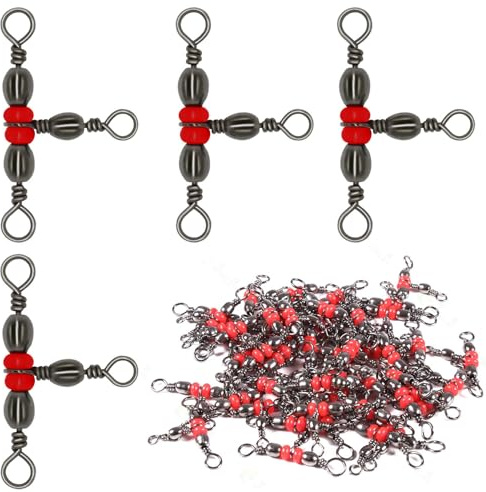 SquEqu 50 Pack Fishing Three Way Swivels Cross Line Barrel 3 Way Swivel Crossline Connector Tackle Trolling T-Turn Connection for Fishing Tackle Catfish Rig Surf Saltwater Freshwater Spider Rigging