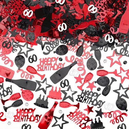 GoldRock Konfetti 60. Geburtstag Männer Frauen, Tischdeko 60 Geburtstag Frau Schwarz Rot,60 Geburtstage Männer Deko, Streudeko 60er Geburtstags Mann,Confetti Geburtstagsdeko 60,60. Geburtstage Deko