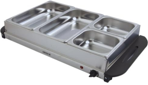 Trendi Electric Buffet Server Section Removeable Tray - Stainless Steel, Adjustable Temperature Control, Generous Capacity, Multifunctional Buffet (Silver 4 Section)