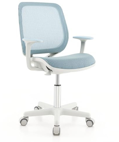 COSTWAY Kinder Schreibtischstuhl 360° drehbar, Sitzhöhe 43-55cm höhenverstellbar, Jugendstuhl ergonomisch mit Rollen, Drehstuhl Bürostuhl mit Rückenlehnen & Armlehnen für Kinder ab 6 Jahren (Blau)