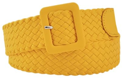 Kabelife Damen Breiter Elastischer Stoffgürtel Geflochtener Stretchgürtel Dehnbarer Gürtel Flechtgürtel Stretchgürtel Liebesschnalle Dekorative Accessoires((Gelb)