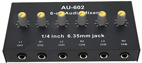 Mini Mixer Audio, 6 Canali Mono 3 Canali Stereo Mixer Audio Stereo con Linea di Ingresso e Uscita a Basso Rumore da 6,5 ​​mm, per Chitarre, Bassi, Tastiere, Microfono