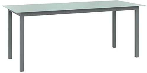 Rantry Gartentisch, hellgrau, 190 x 90 x 74 cm, Aluminium und Glas, Gartentisch, Terrassentisch, Esstisch, Gartentische, Outdoor-Möbeldekoration