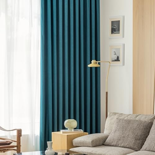 Whoiy Wohnzimmer Vorhänge Blau Jacquard mit Ösen 160 cm Länge, Einfarbig Verdunkelung Gardine Vorhang Chenille Fenstergardinen für Schlafzimmer, 160x96 cm