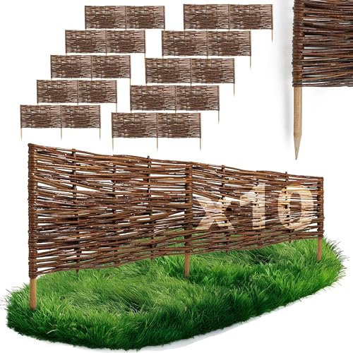 10 x BOGATECO Beeteinfassung aus Weide 100cm x 30cm | Holz-Zaun Rasenkante | Weiden-Zaun Steckzaun Perfekt für den Garten als Weg-Abgrenzung | Gartenzaun Weidezaun Zaunelemente