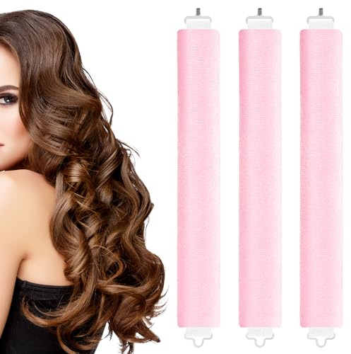 3 Stück Schaumstoff Lockenwickler, Lockenwickler-Satin, keine Hitze, heizlose Sperre, Haarrolle, DIY-Haarstyling-Geräte für langes, kurzes, gewelltes Haar (Rosa)
