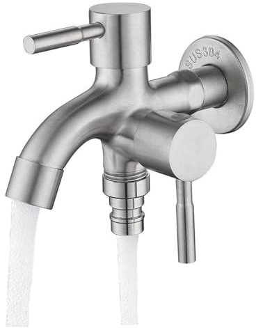 Tap de jardin à double sortie, robinet extérieur double 1/2 pouces avec soupape de sortie, robinet d'eau en acier inoxydable résistant à la rouille pour jardin, ménage, industrie