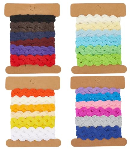 GORGECRAFT 24 Yards 4 Stile RIC Rac Band 7.5mm Wellen Zickzack Biegung Fransenbesatz Gewebter Geflochtener Stoff Nähspitze Für Heimwerker Nähen Basteln Kleidung Kleiderverzierung Geschenkverpackung