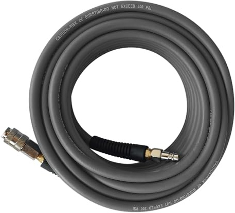 PVC/Rubber Hybrid Air Hose Grey with 1/4 Europe Steel Quick Coupler and Plug Fittings, 15m Length