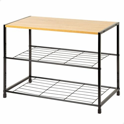AKTIVE MAX Home Zapatero metálico Entrada recibidor, 48 x 63 x 114 cm, 3 estantes, Madera y Acero Negro, Máx. 8 kg, Estilo Industrial, Abierto, Estantería para Zapatos, Organización Calzado (18426)