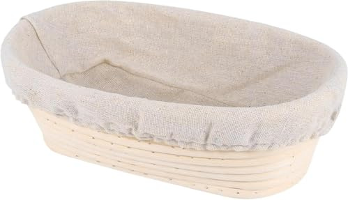 Gärkorb für Brot, ovaler Gärkorb für Sauerteig mit Leinenstoffeinlage, Teigkorb aus Rattan zum Aufgehen, Gärschüssel, Backzubehör für Hobbybäcker (Beige-oval, 35X14X7cm)