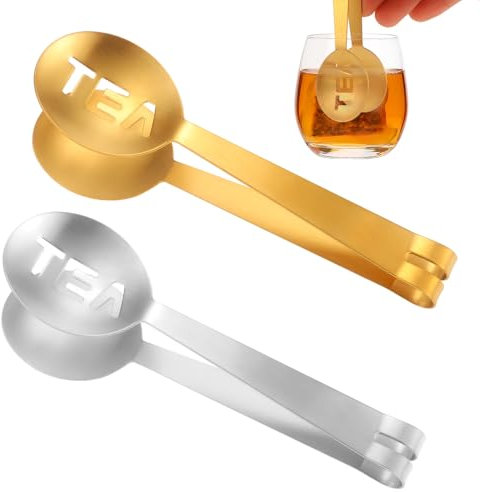 2 Pcs Tea Bag Squeezer Grip Clamp, Stainless Steel Strainer Spoon Round Clip Tongs Holder Tea Accessories Tool (Gold and Silver)