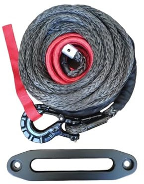 Abschleppseil Auto 23 m * 13 mm Synthetisches Windenseil mit Schutzhülle + 16T 3/8 Haken + 10 Zoll Seilwinde, kompatibel mit Jeep-Zubehör, ATV, UTV Abschleppseil(Style 5)