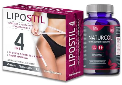 Pack Lipostil + Naturcol - Control de Peso y Colesterol - Quemagrasas Natural + Fitosteroles - Detox, Metabolismo y Circulación - Garcinia, Alcachofa, Arroz Rojo | DENIPHARMA