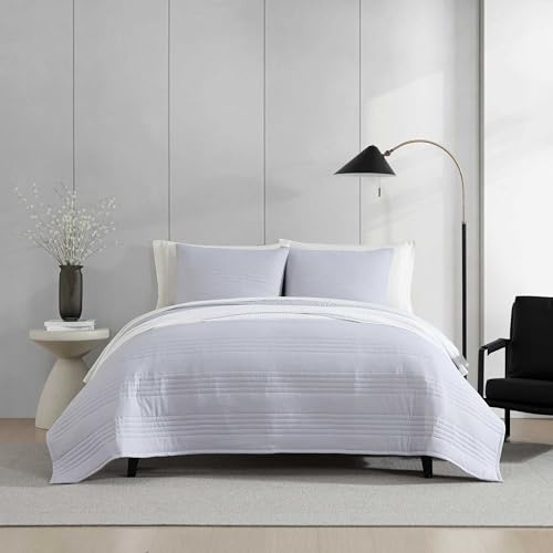 Vera Wang - Quilt Set, Super Soft Bedding Set with Matching Sham, Modern Room Essentials (Seersucker Stripe Blue, Queen)
